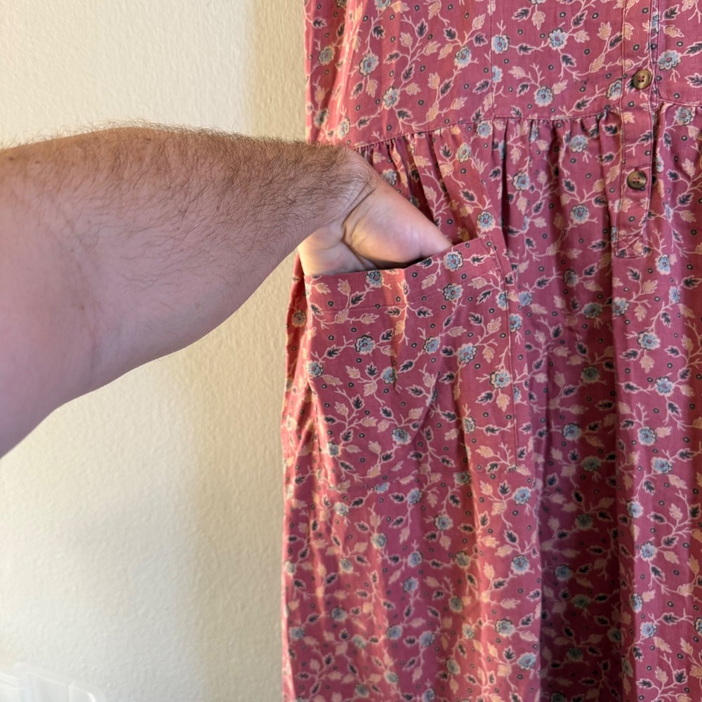 Vintage Eddie Bauer Womens Pink Floral 100% Linen Sleeveless Midi Dress Large - Picture 4 of 7